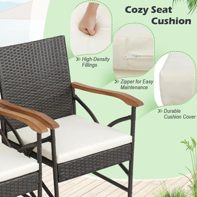 Acacia Wood Table and 6 Wicker Chairs with Umbrella Hole-X-side Handrail
