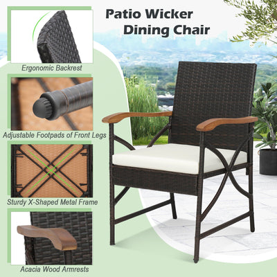 Acacia Wood Table and 6 Wicker Chairs with Umbrella Hole-X-side Handrail