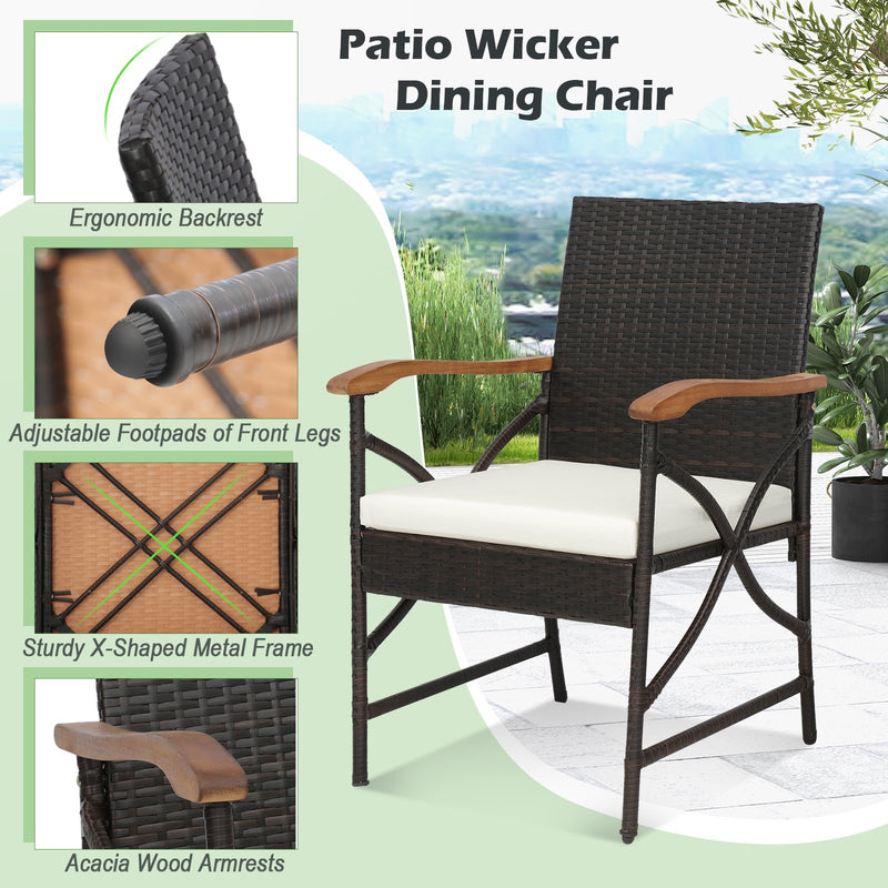 Acacia Wood Table and 6 Wicker Chairs with Umbrella Hole-X-side Handrail