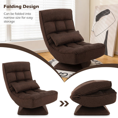 5-Level Adjustable 360° Swivel Floor Chair with Massage Pillow-Brown