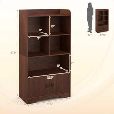 4 Tiers Bookshelf with 4 Cubes Display Shelf and 2 Doors-Brown
