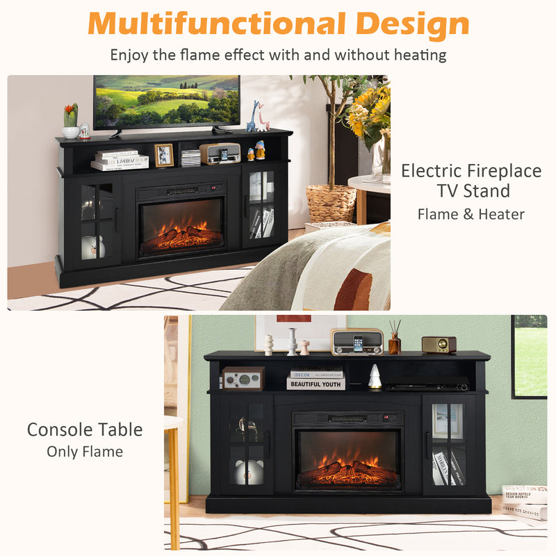 Fireplace TV Stand with 1400W Electric Fireplace-Black