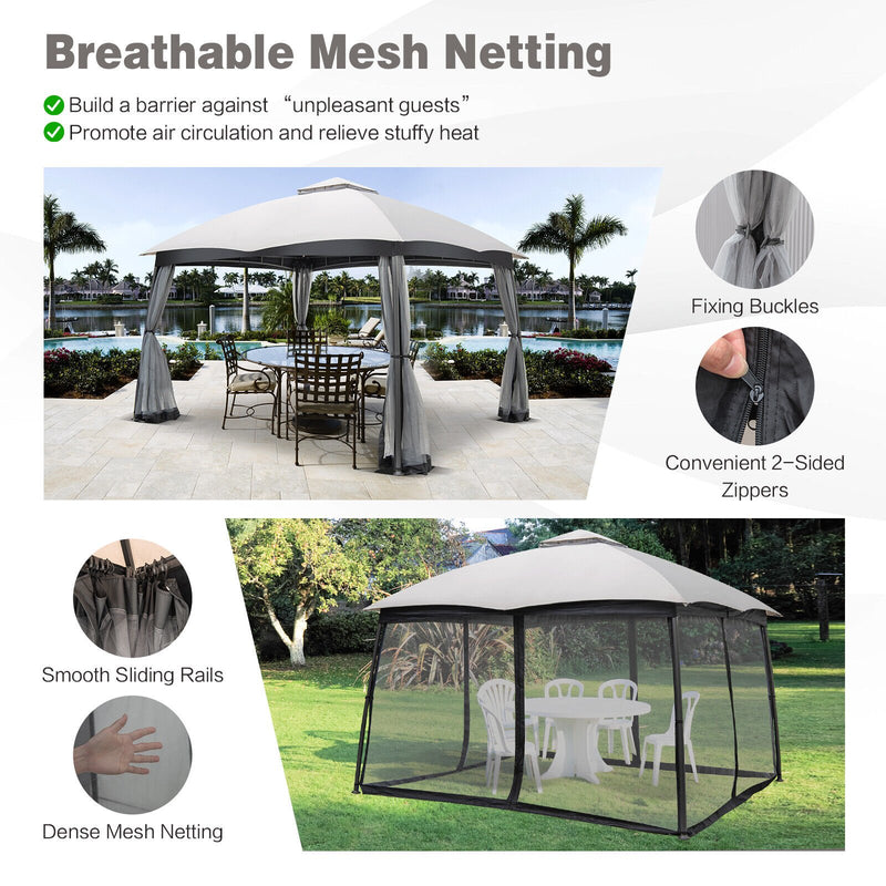 10 x 12 Feet Patio Double-Vent Canopy with Privacy Netting and 4 Sandbags-Gray