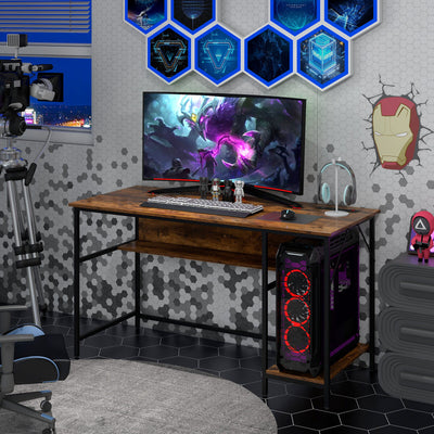 55 Inches Computer Desk with Charging Station-Brown