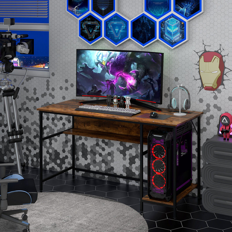 55 Inches Computer Desk with Charging Station-Brown