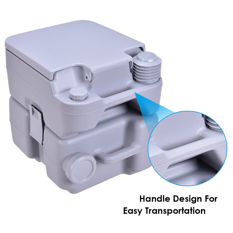 *5.3 Gallon Portable Toilet with Waste Tank and Built-in Rotating Spout - Gray