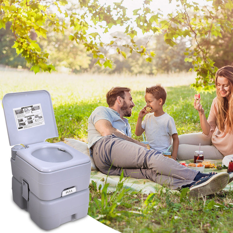 *5.3 Gallon Portable Toilet with Waste Tank and Built-in Rotating Spout - Gray