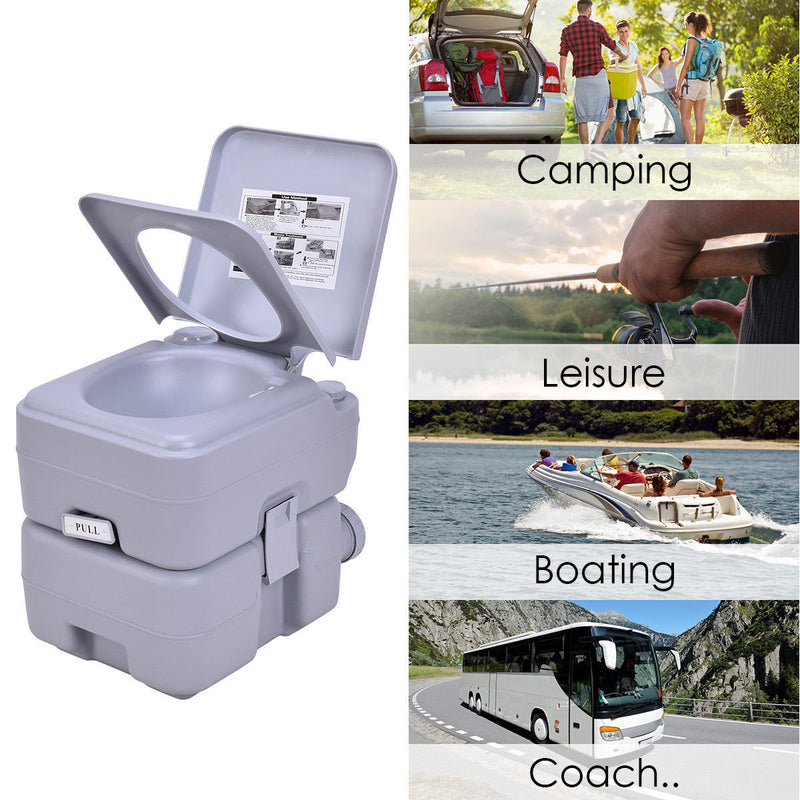 *5.3 Gallon Portable Toilet with Waste Tank and Built-in Rotating Spout - Gray