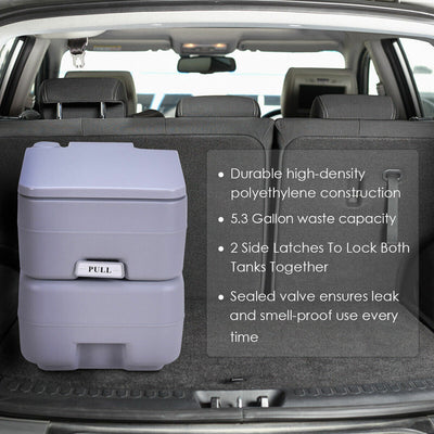 *5.3 Gallon Portable Toilet with Waste Tank and Built-in Rotating Spout - Gray