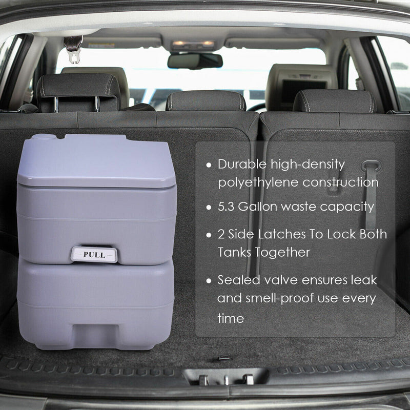 *5.3 Gallon Portable Toilet with Waste Tank and Built-in Rotating Spout - Gray