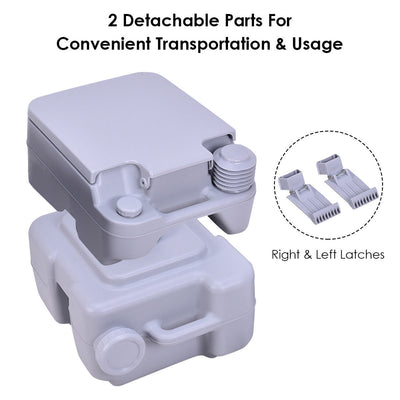 *5.3 Gallon Portable Toilet with Waste Tank and Built-in Rotating Spout - Gray