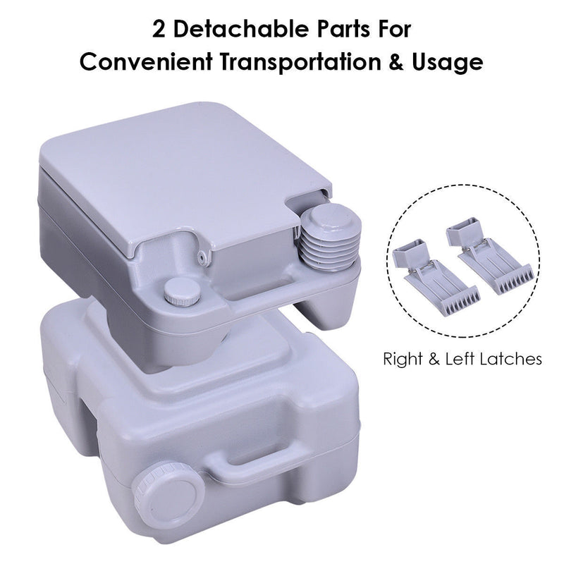 *5.3 Gallon Portable Toilet with Waste Tank and Built-in Rotating Spout - Gray