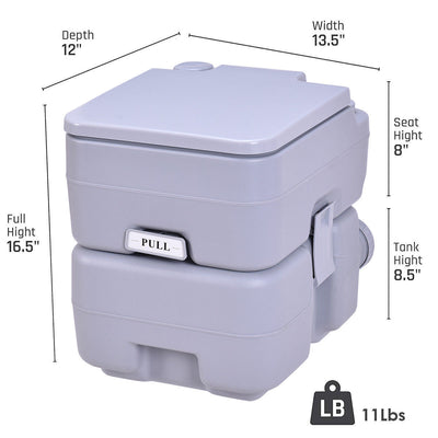 *5.3 Gallon Portable Toilet with Waste Tank and Built-in Rotating Spout - Gray