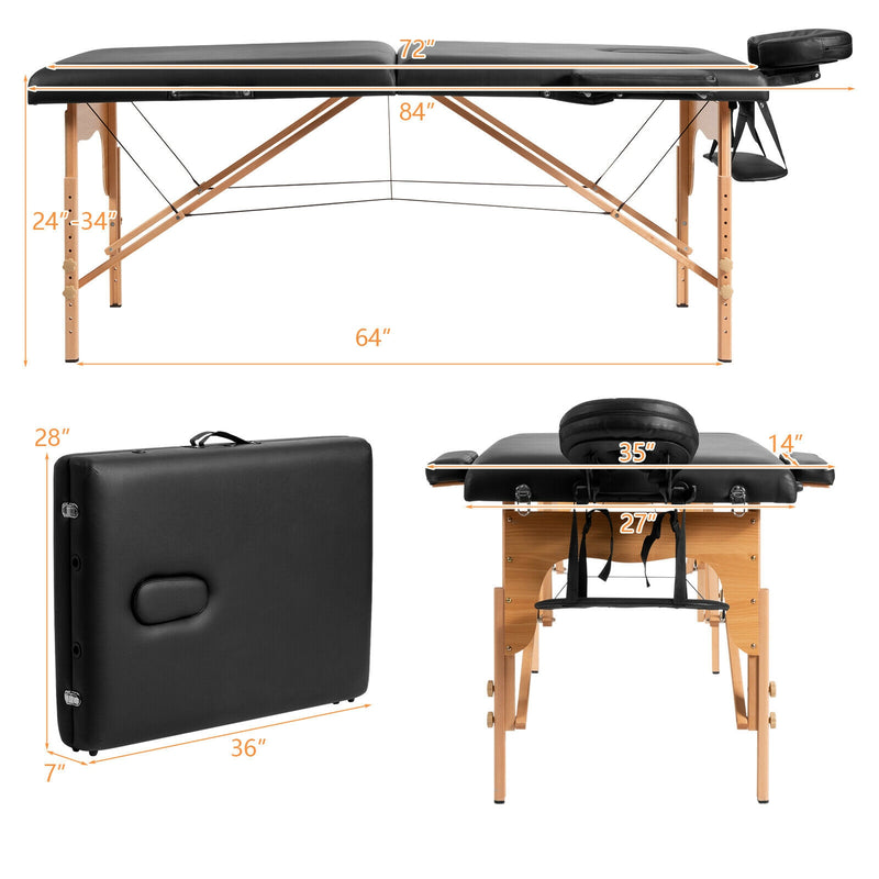*Portable Adjustable Facial Spa Bed  with Carry Case - Black