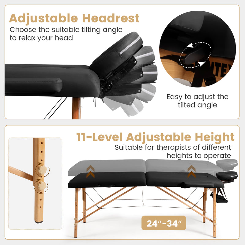 *Portable Adjustable Facial Spa Bed  with Carry Case - Black