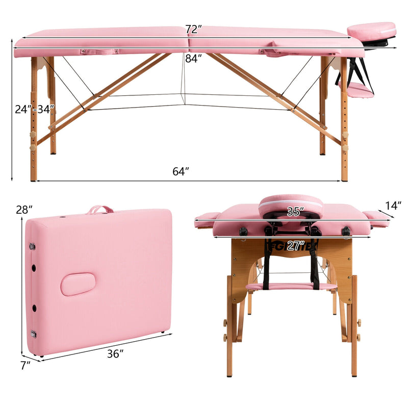 *Portable Adjustable Facial Spa Bed  with Carry Case - Pink