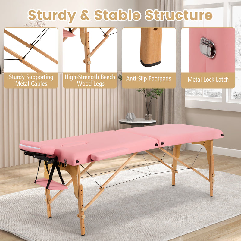 *Portable Adjustable Facial Spa Bed  with Carry Case - Pink