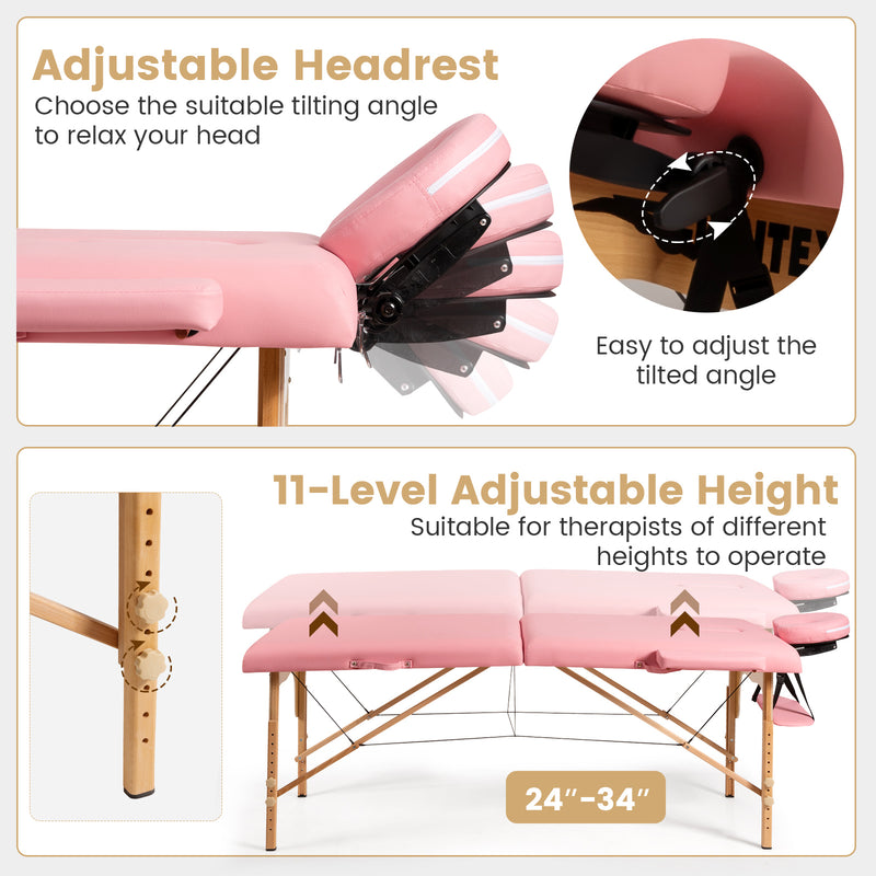 *Portable Adjustable Facial Spa Bed  with Carry Case - Pink