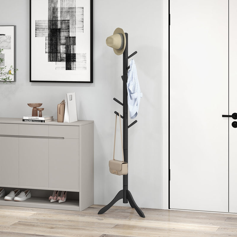 *Adjustable Wooden Tree Coat Rack with 8 Hooks - Black
