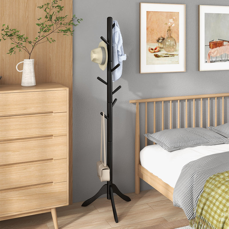 *Adjustable Wooden Tree Coat Rack with 8 Hooks - Black
