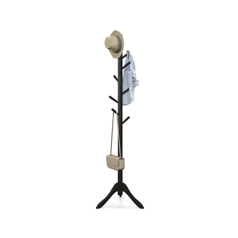 *Adjustable Wooden Tree Coat Rack with 8 Hooks - Black