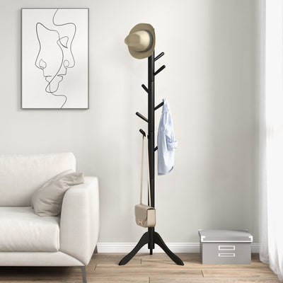 *Adjustable Wooden Tree Coat Rack with 8 Hooks - Black