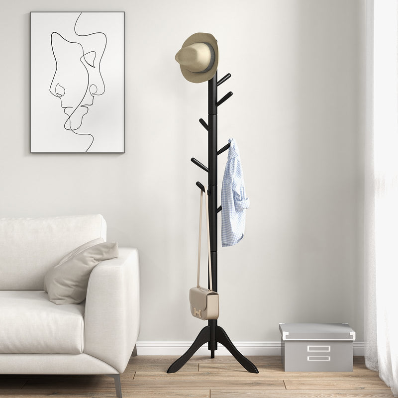 *Adjustable Wooden Tree Coat Rack with 8 Hooks - Black