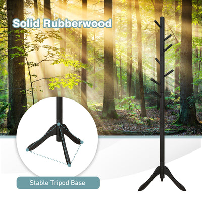 *Adjustable Wooden Tree Coat Rack with 8 Hooks - Black