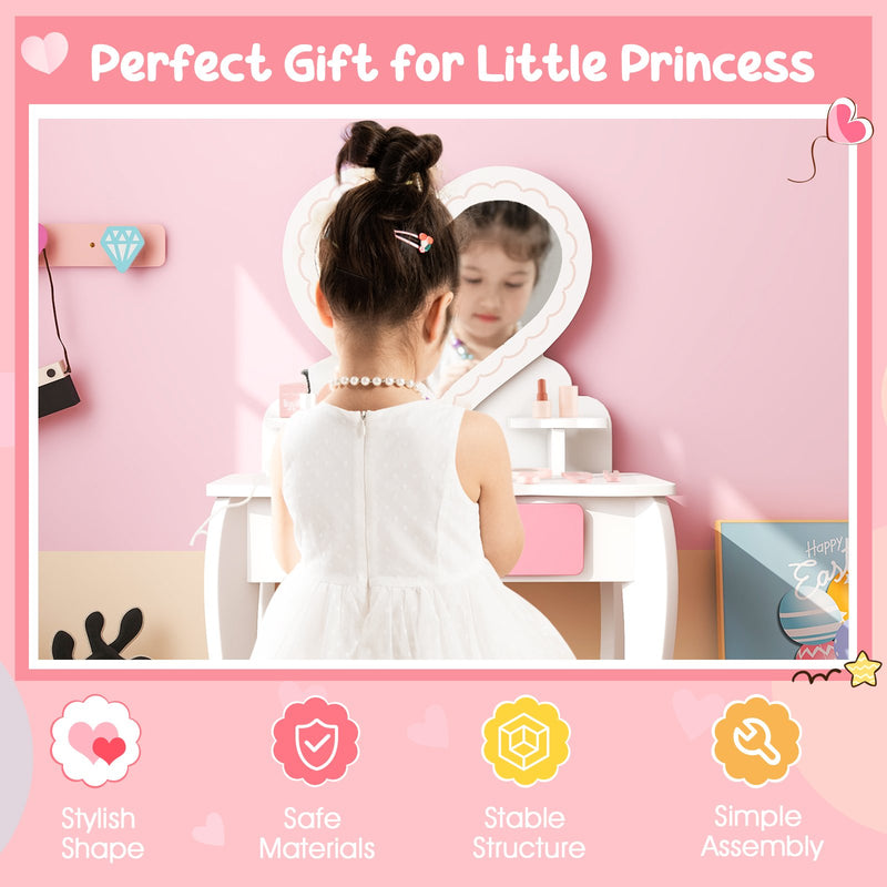 Kids Vanity Set with Heart-shaped Mirror-White