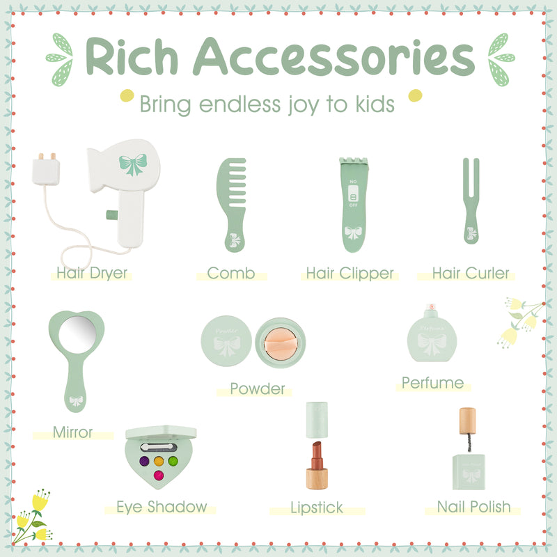 Kids Vanity Set with Tri-folding Mirror-Green