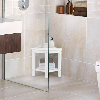 Heavy Duty Corner Shower Bench Stool with Storage Shelf for Shaving Legs-Off White