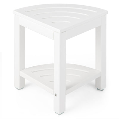 Heavy Duty Corner Shower Bench Stool with Storage Shelf for Shaving Legs-Off White