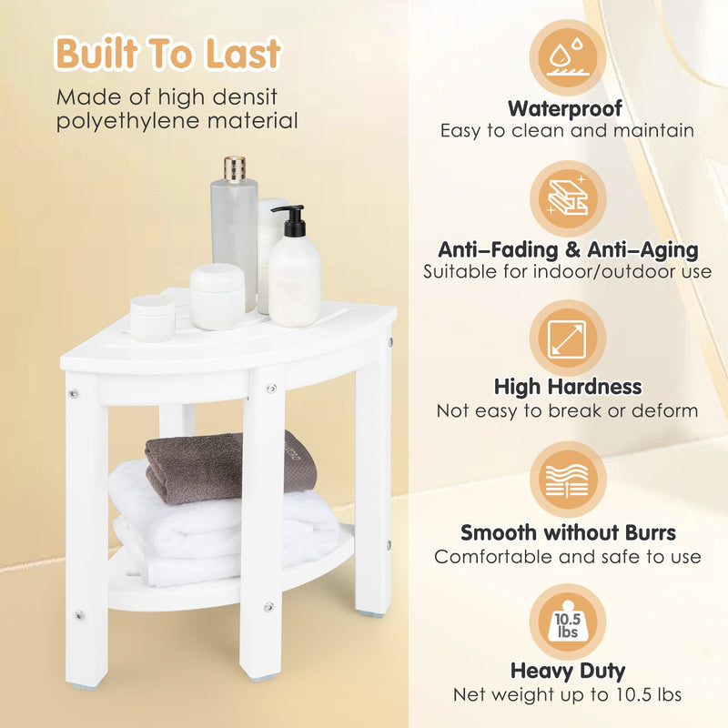 Heavy Duty Corner Shower Bench Stool with Storage Shelf for Shaving Legs-Off White