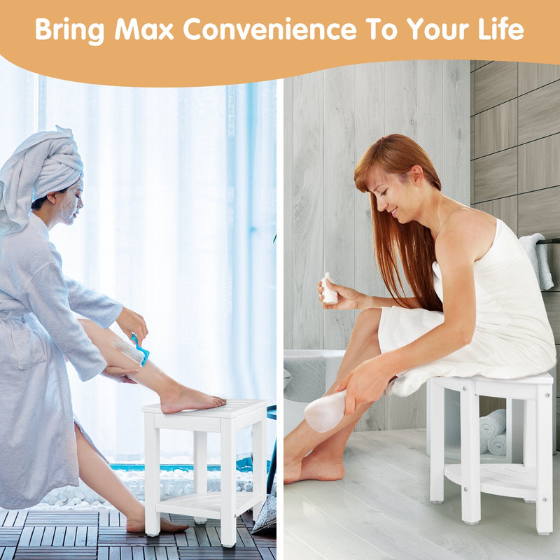 Heavy Duty Corner Shower Bench Stool with Storage Shelf for Shaving Legs-Off White