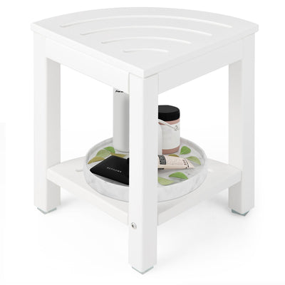 Heavy Duty Corner Shower Bench Stool with Storage Shelf for Shaving Legs-Off White