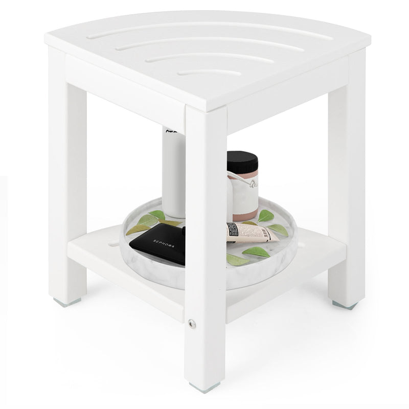 Heavy Duty Corner Shower Bench Stool with Storage Shelf for Shaving Legs-Off White