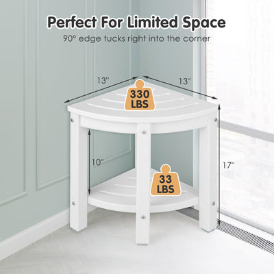 Heavy Duty Corner Shower Bench Stool with Storage Shelf for Shaving Legs-Off White