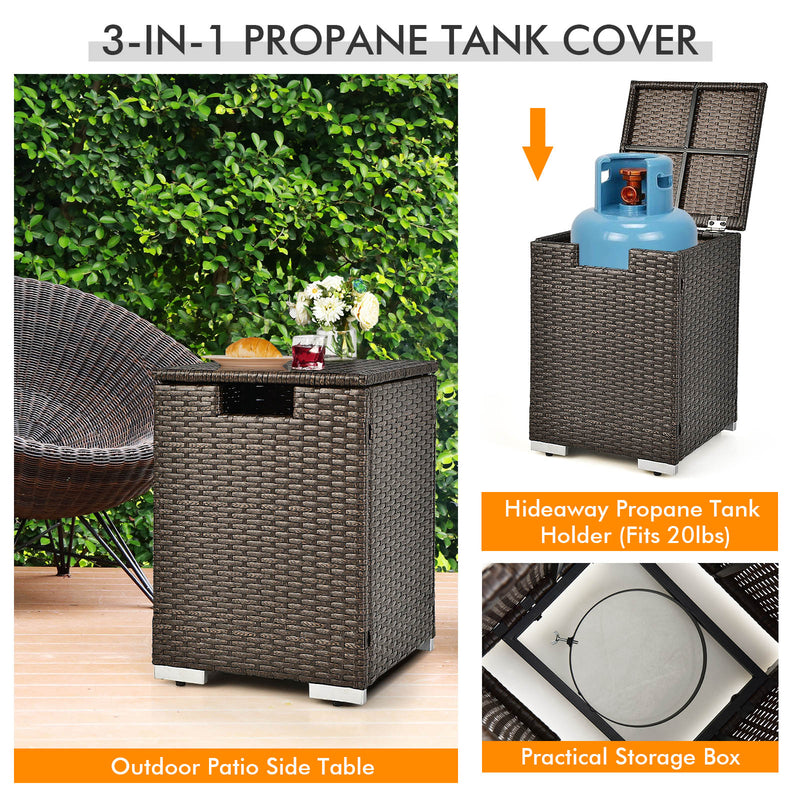 6 Pieces Outdoor Wicker Furniture Set with 32 Inch Propane Fire Pit Table-Red