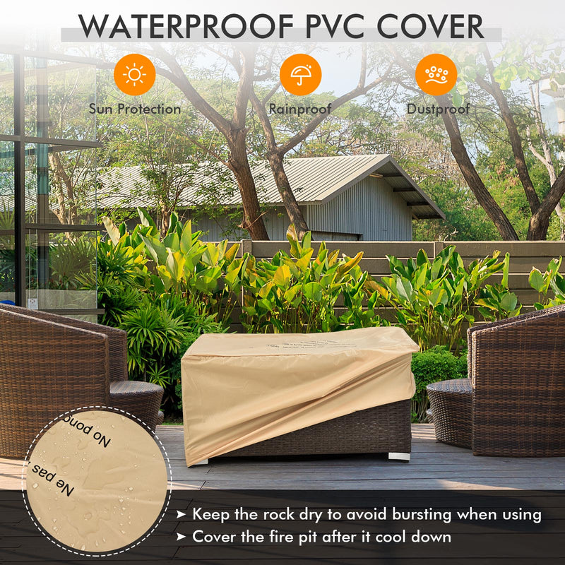 6 Pieces Outdoor Wicker Furniture Set with 32 Inch Propane Fire Pit Table-Red