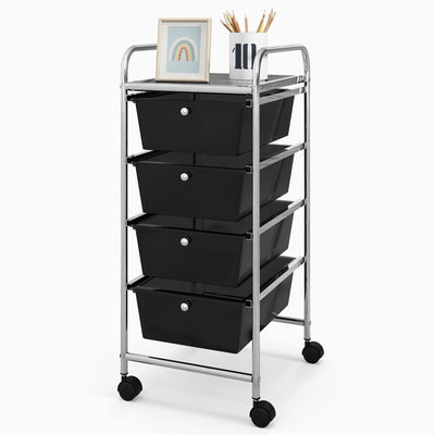 4-Drawer Cart Storage Bin Organizer Rolling with Plastic Drawers-Black