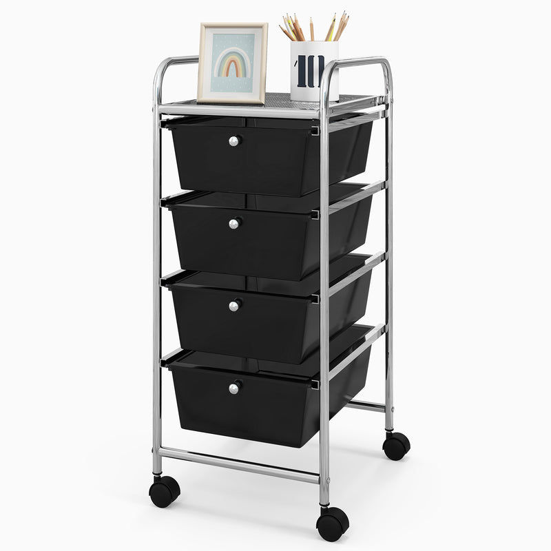 4-Drawer Cart Storage Bin Organizer Rolling with Plastic Drawers-Black