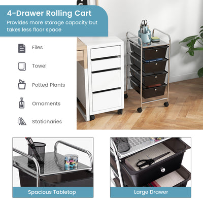4-Drawer Cart Storage Bin Organizer Rolling with Plastic Drawers-Black