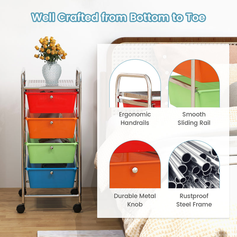 4-Drawer Cart Storage Bin Organizer Rolling with Plastic Drawers-Transparent Multicolor