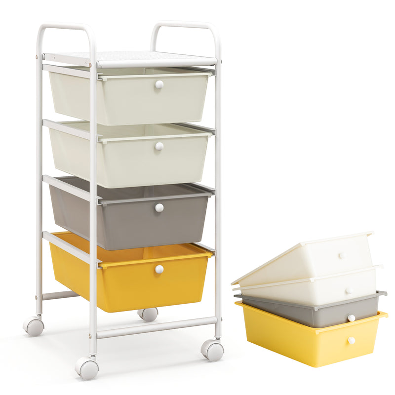4-Drawer Cart Storage Bin Organizer Rolling with Plastic Drawers-Yellow