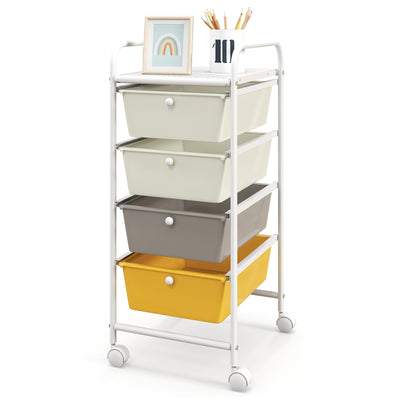 4-Drawer Cart Storage Bin Organizer Rolling with Plastic Drawers-Yellow