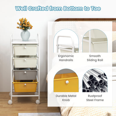 4-Drawer Cart Storage Bin Organizer Rolling with Plastic Drawers-Yellow