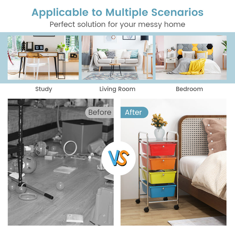 4-Drawer Cart Storage Bin Organizer Rolling with Plastic Drawers-Multicolor