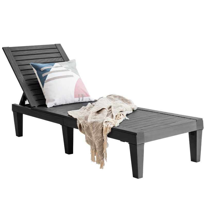 *Outdoor Chaise Lounge Chair with 5 Positions Adjustable Backrest - Black