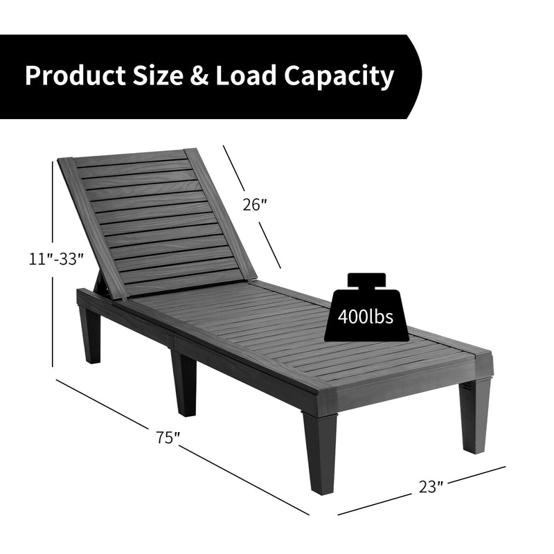 *Outdoor Chaise Lounge Chair with 5 Positions Adjustable Backrest - Black