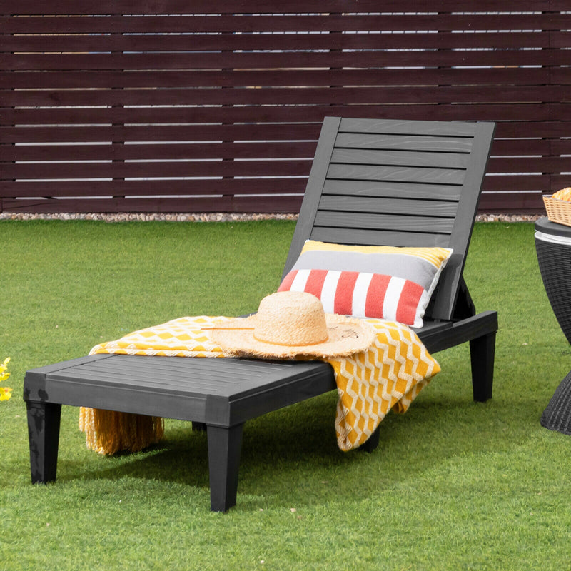 *Outdoor Chaise Lounge Chair with 5 Positions Adjustable Backrest - Black